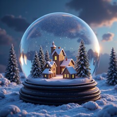 bola de cristal, navida, de invierno, nieve, casa, &aacute;rbol, paisaje, vacaciones, ciclos, cardar, noche, ilustraci&oacute;n, a&ntilde;o nuevo, copo de nieve, estrella, celebraciones, pueblo, escena, &aacute;rbol de navidad, 