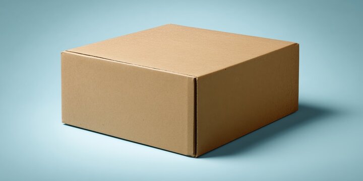 Discreet plain brown cardboard box without labels on a blue background.
