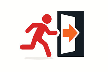 Vector  of person running towards the exit door. Symbol of emergency plan.