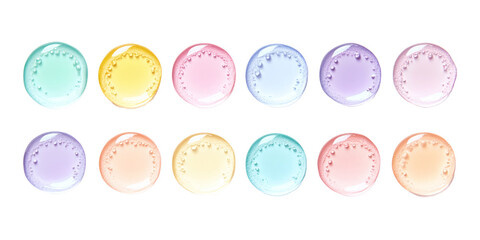 Fototapeta premium A visually appealing arrangement of colorful gel or liquid samples in pastel shades, ideal for beauty and cosmetic product showcases