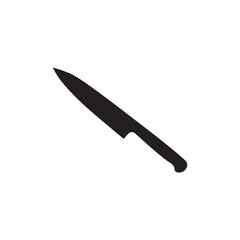 Black kitchen knife silhouette on plain white background