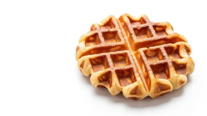 Golden belgian waffle with crispy texture and soft center on white background