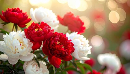 紅白の牡丹が華やかなお祝い花背景