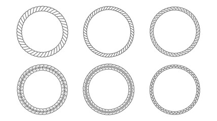 Set of six round rope frames with varied textures on a simple white background