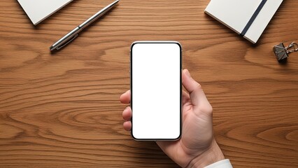 Top View Smartphone Mockup with Blank White Screen