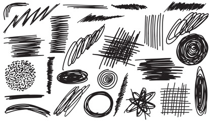 Black pen scribble and doodle collection. Marker pen lines, arrows and scribbles at grid background. Crayon drawn note doodles for hand drawn diagram, infographic and journaling. Dynamic sketch lines