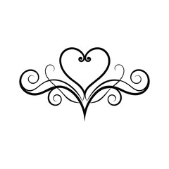 Ornamental Heart Flourish Decorative Black Line Vector