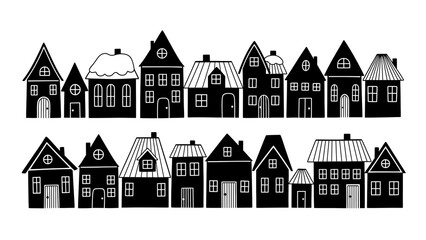 Black Houses Silhouette on White Background