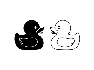 Black and White Rubber Ducks Facing Each Other Isolated on White Background