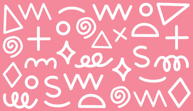 Collection colorful bold curved lines seamless pattern with loops isolated on white. Hand drawn grunge wavy and fun swirl brush strokes. Simple childish vector scribbles and squiggles. Wallpaper print