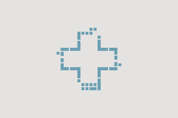 Fototapeta premium Digital health symbol formed by pixels on a light background.