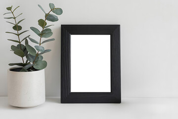 Minimal Black Thin Wooden Photo Frame Isolated on Clean White Background