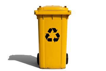 Yellow Recycling Garbage Bin Cleanly Displayed on White Background