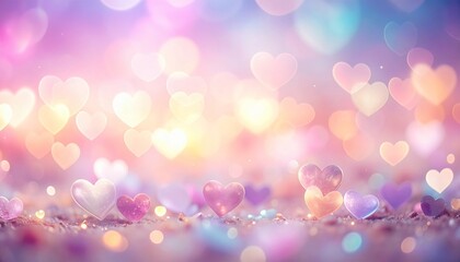 Softly glowing heart-shaped bokeh lights in pastel colors creating a dreamy and romantic background for Valentine's Day or wedding celebrations