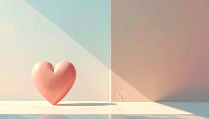 Soft Pink Heart Shape on a Sunny, Shadow-Filled Surface