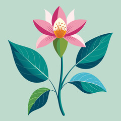 Minimal Lotus Flower Botanical Illustration with Green Leaves
