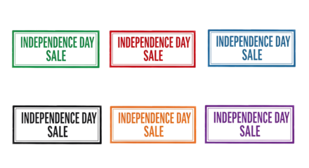 Collection of six grunge independence day sale banners on transparent background