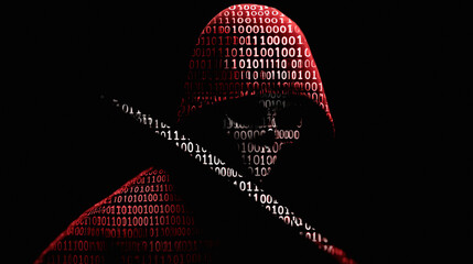 A hooded figure, embodying the essence of a digital phantom, is revealed in a dramatic silhouette, the very essence of data breaches is embodied in this striking visual.