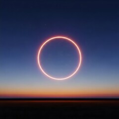Obraz premium Radiant Luminous Circle Floating over Dark Horizon at Dusk Minimal Abstract Design