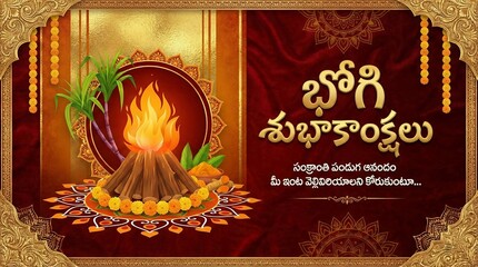 Sankranti theme wishes telugu poster/banner, sankranti subhakankshalu, bhogi and kanuma wishes