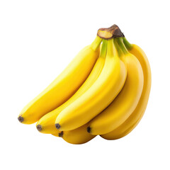 Fresh ripe bananas in bunch isolated on transparent background. Tropical yellow fruit for healthy nutrition, organic food, smoothies, breakfast, vegan diet, and fresh produce marketing.