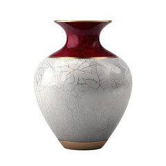 Decorative ceramic vase with floral pattern isolated on transparent background. Elegant home decor object for classic interior design, luxury styling, artistic pottery.