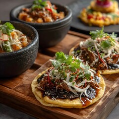 Cultural Fusion Cooking Featuring Indian Tacos and Korean-Italian Fusion Dishes, chicken and vegetable salad