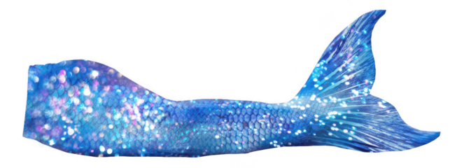 Sparkling sapphire blue mermaid tail with shimmering scales and bright highlights, magical underwater fin illustration perfect for ocean fantasy themes, party decor, crafts and digital art

