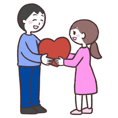 ハートを渡す男女のイラスト