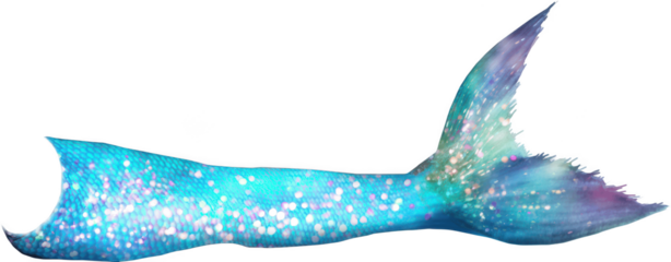 Iridescent blue teal mermaid tail with sparkling stars and soft purple tips, dreamy underwater fantasy fin illustration for ocean magic themes, kids parties and digital artwork

