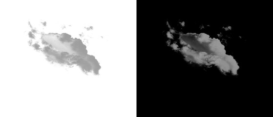 Fototapeta premium Comparison between cloud alpha mask and detailed cloud texture against a black backdrop