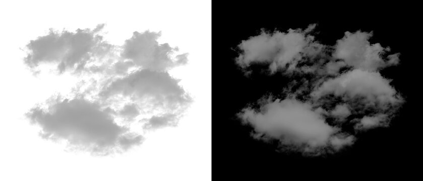 Digital cloud element and its corresponding alpha mask on black background