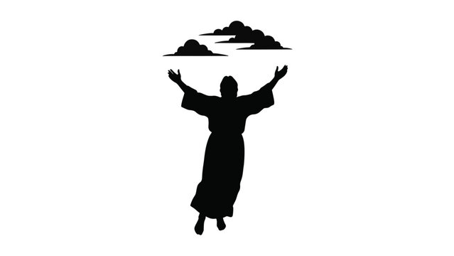 Silhouette of Jesus Christ's ascension to heaven. Minimalist religious vector illustration of faith and resurrection. Christian symbol isolated on a transparent background