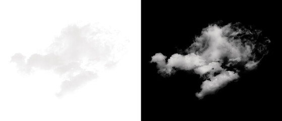 White cloud cutout with alpha channel mask against a dark background for design projects
