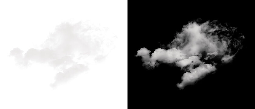 White cloud cutout with alpha channel mask against a dark background for design projects