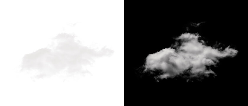 White cloud formation with corresponding alpha channel mask on black background