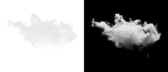 A flat silhouette and detailed photograph of a fluffy white cloud on black background