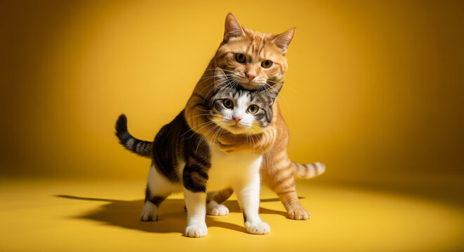 Comical Cat Wrestling Scene with Headlock Move