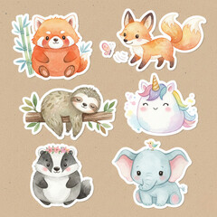 Obraz premium Watercolor animal stickers