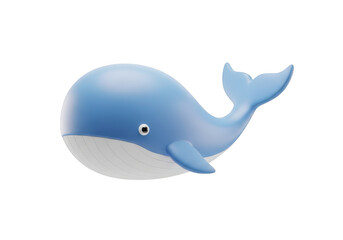 Cartoon blue whale with white belly swimming on transparent background