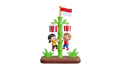 Kids Climbing Bamboo Pole for Gifts - Indonesian Independence Day