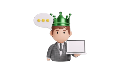 King with Laptop and Speech Bubble Concept