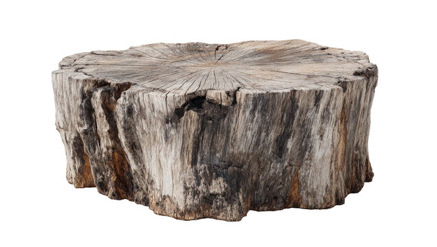 Weathered tree stump showing natural wood grain and rough bark texture isolated on transparent background - Powered by Adobe