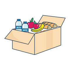 food supplies in cardboard boxes vector illustration element design template