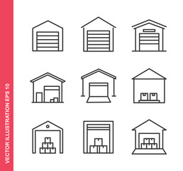 Warehouse icon. Outline icons collection. Editable stroke.
