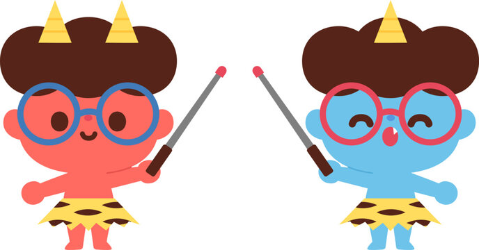 説明する眼鏡の赤鬼と青鬼のイラスト