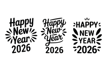 Happy New Year 2026 typography lettering vector black white celebration design