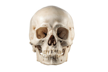 Obraz premium Human skull viewed from the front showing bone structure and anatomical features isolated on transparent background