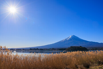 大石公園から見えた富士山と太陽