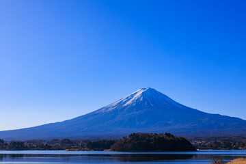 大石公園から見る新年の富士山と青空